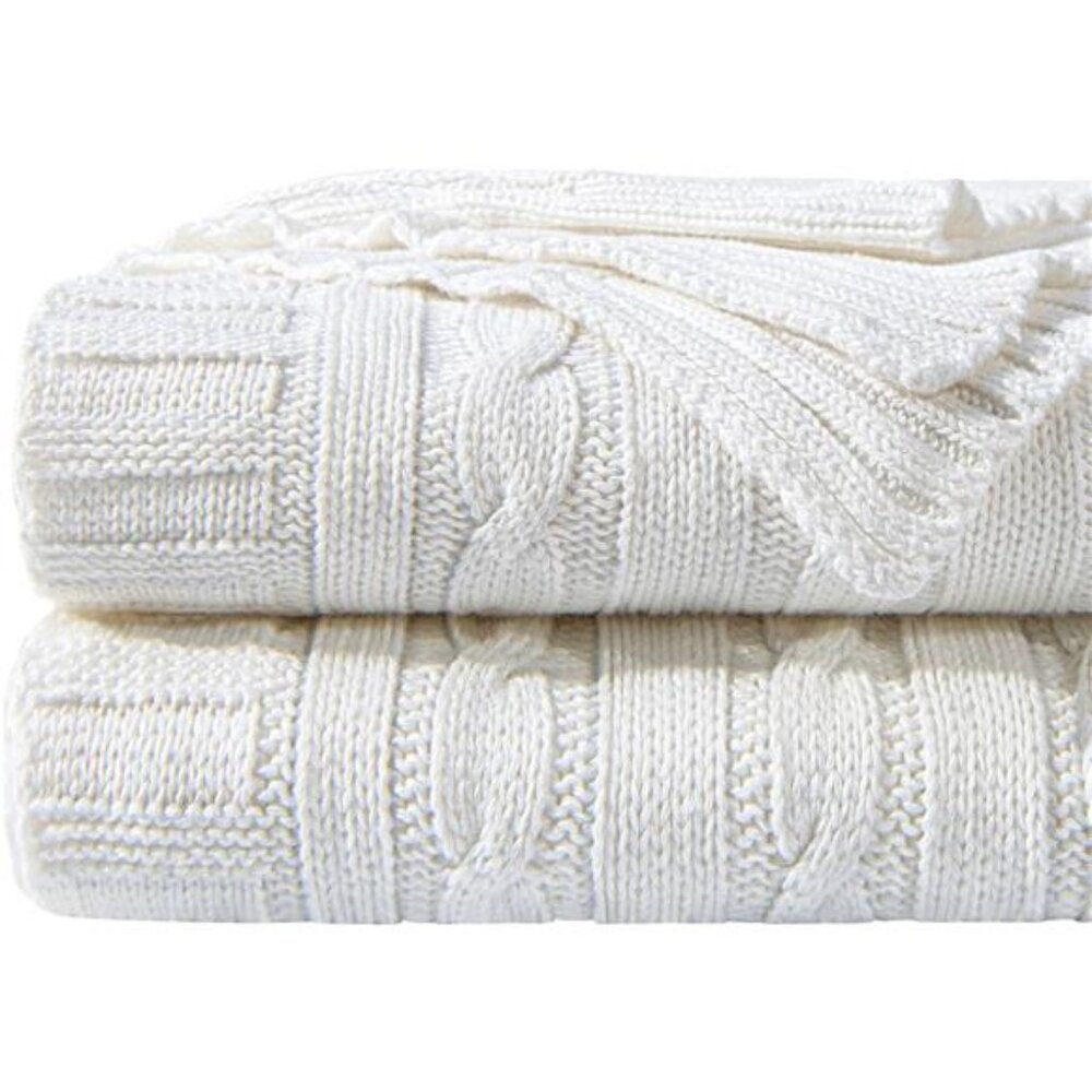 Cotton Cable Knit Throw Blanket, Super Soft Warm 51x67 Knitted Throw Blanket